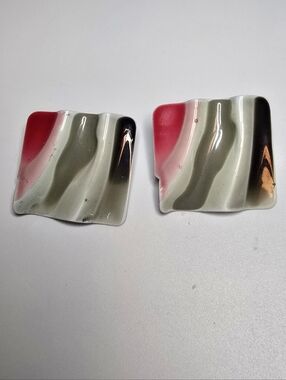 Wavy Stripe Earrings in Pink, Gray and Black